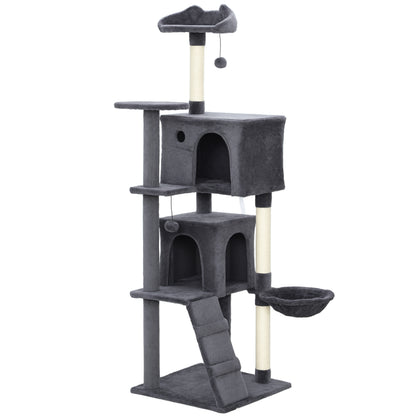 PawHut 160cm Large Cat Tree Tower with Sisal Scratching Posts, Condos, Plush Perches, Hammock, Ladder, Dark Grey PawHut Default Title