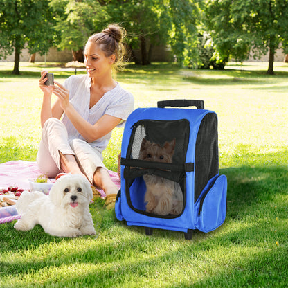 Portable Pet Carrier Backpack With Trolley Telescopic Aosom UK