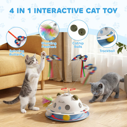 PawHut 4-in-1 Interactive Cat Toy with Moving Feather, Butterfly & Catnip Interactive Cat Toy PawHut