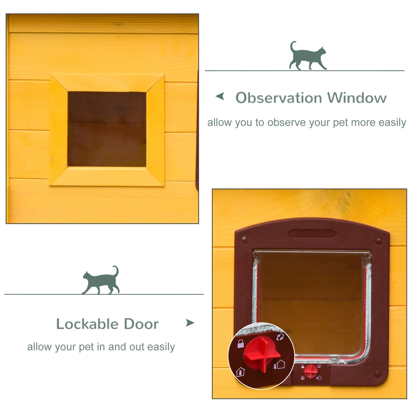 Garden Wooden Cat House Hide Cage Outdoor Pet Play Home Aosom UK