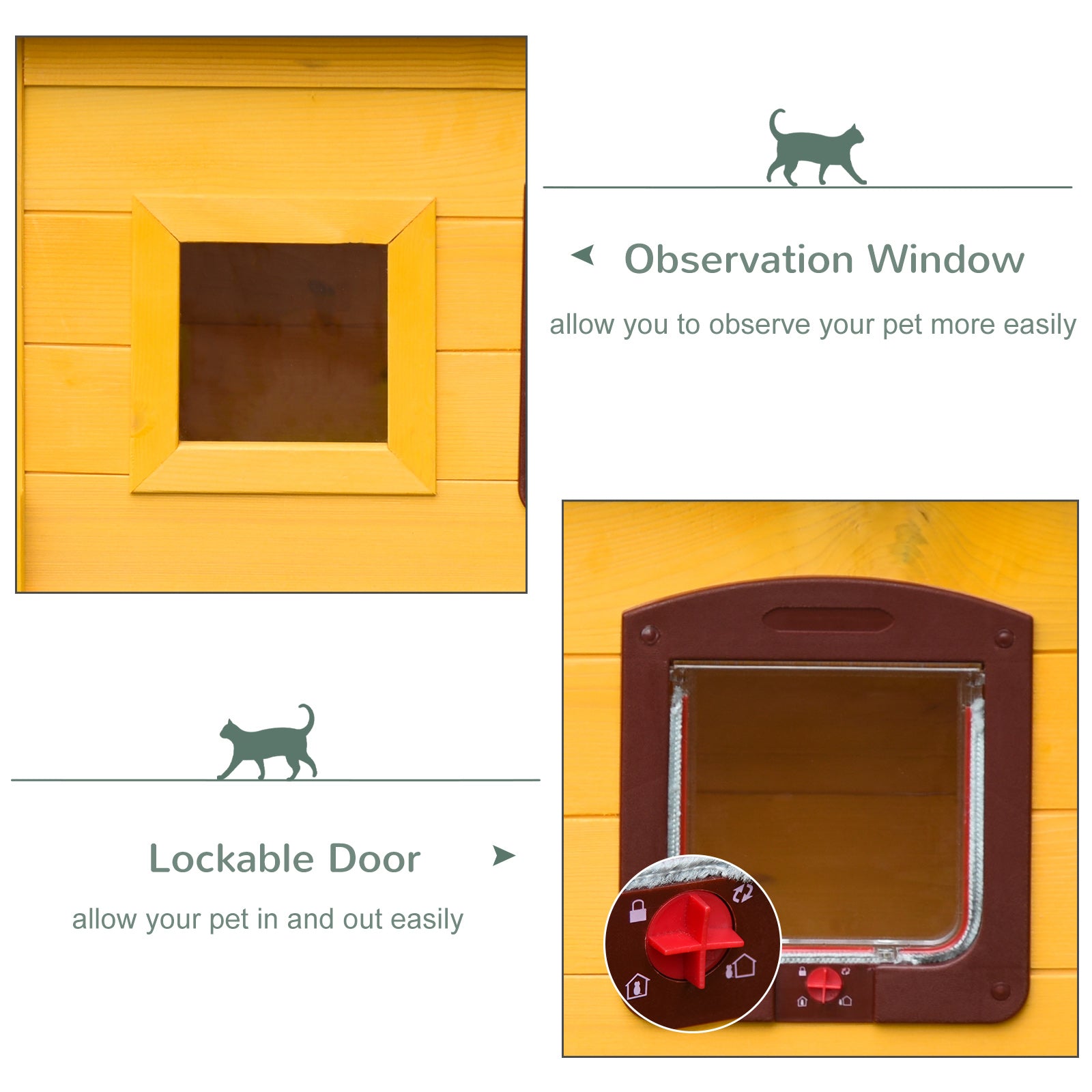 Garden Wooden Cat House Hide Cage Outdoor Pet Play Home Aosom UK