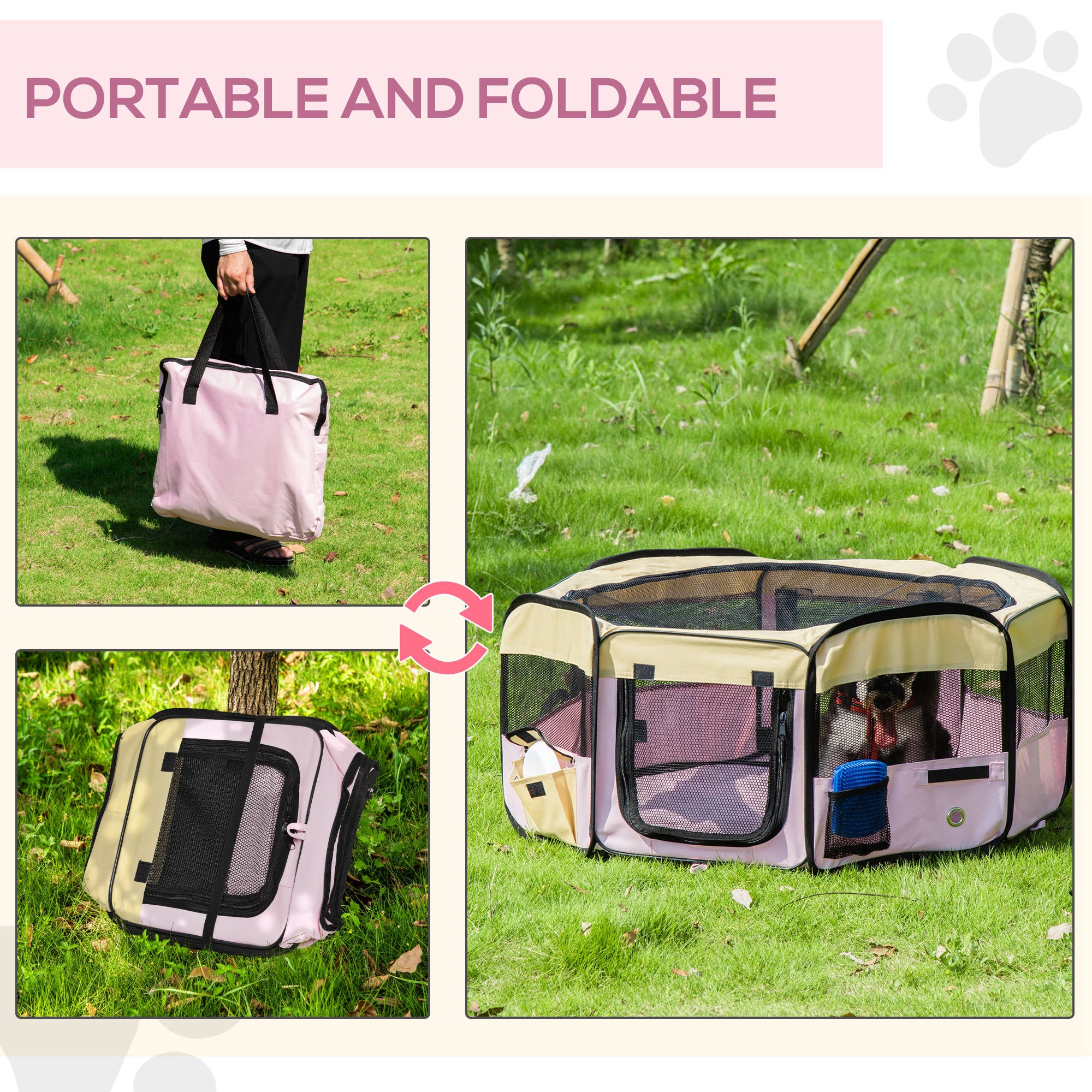 Small Pet Playpen, Fabric Enclosure for Dogs, Cats, Rabbits, Guinea Pigs, Pink