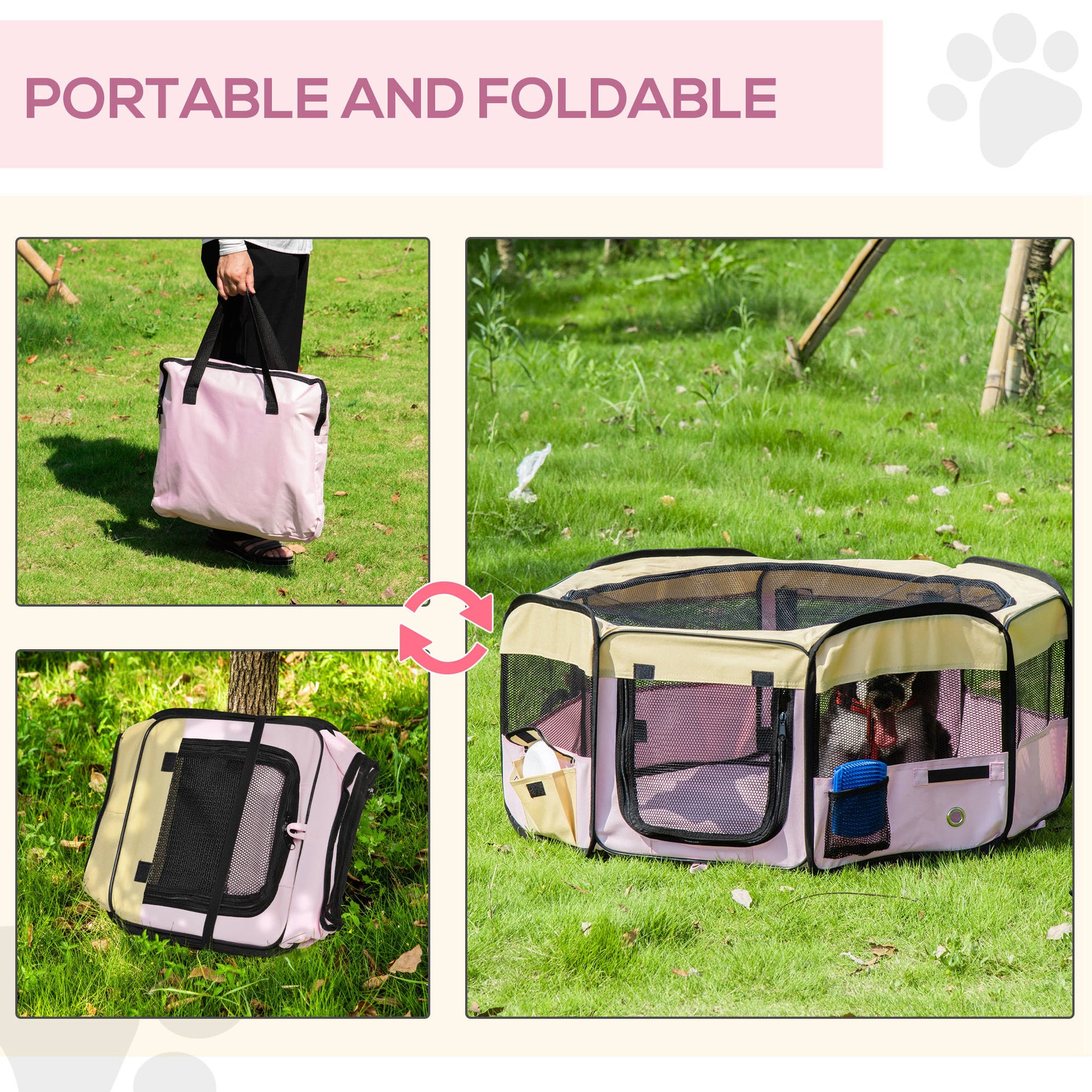 Small Pet Playpen, Fabric Enclosure for Dogs, Cats, Rabbits, Guinea Pigs, Pink