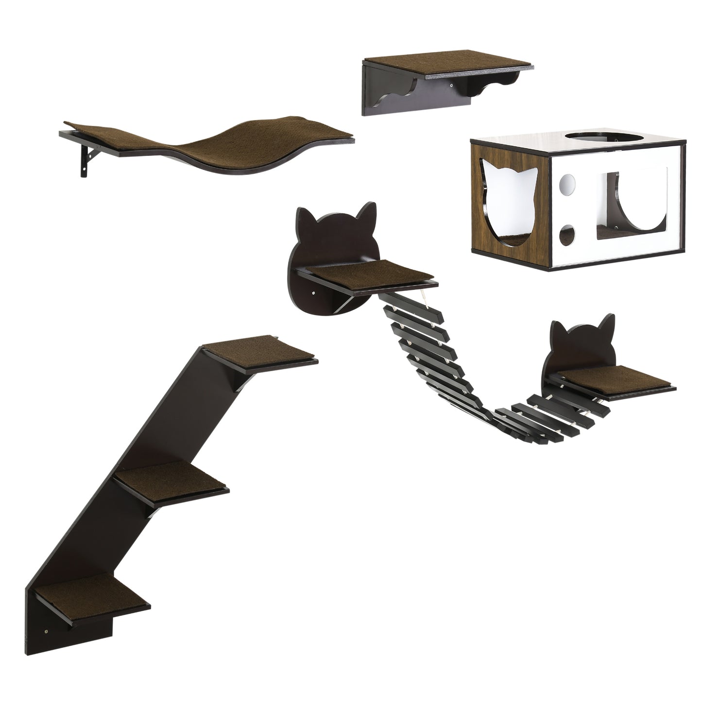 5 Pieces Cat Wall Shelves With Curved Platform Condo Bridge Aosom UK Default Title