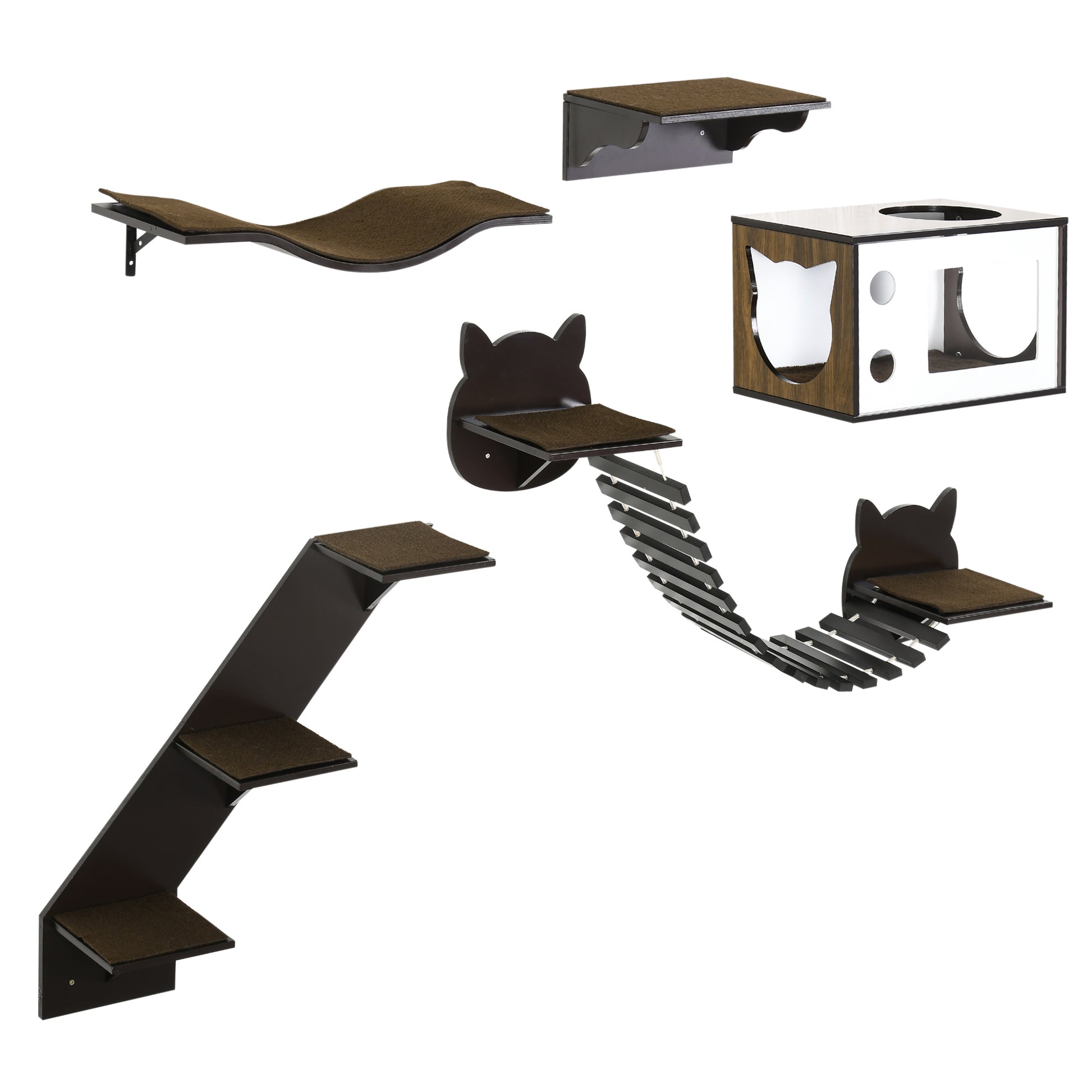 5 Pieces Cat Wall Shelves With Curved Platform Condo Bridge Aosom UK Default Title