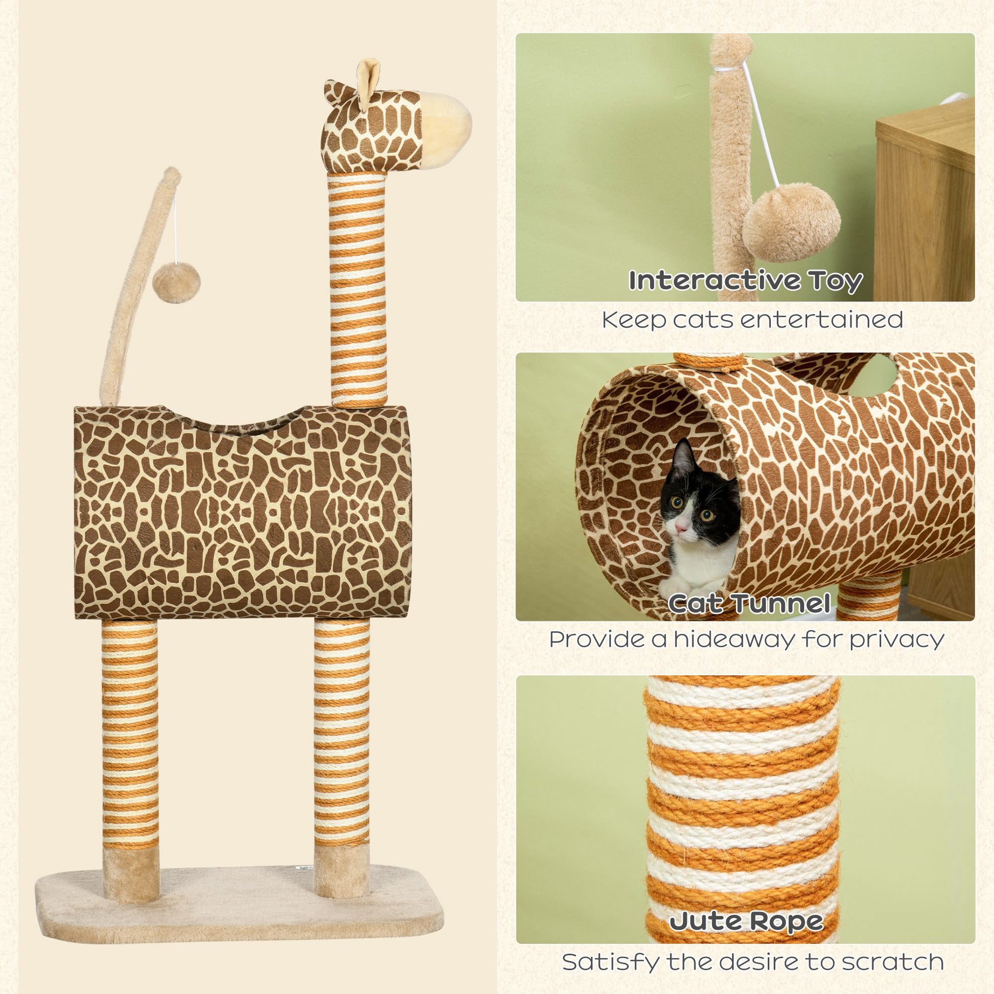 Giraffe Cat Tree Indoor Play Tower With Scratching Posts Aosom UK