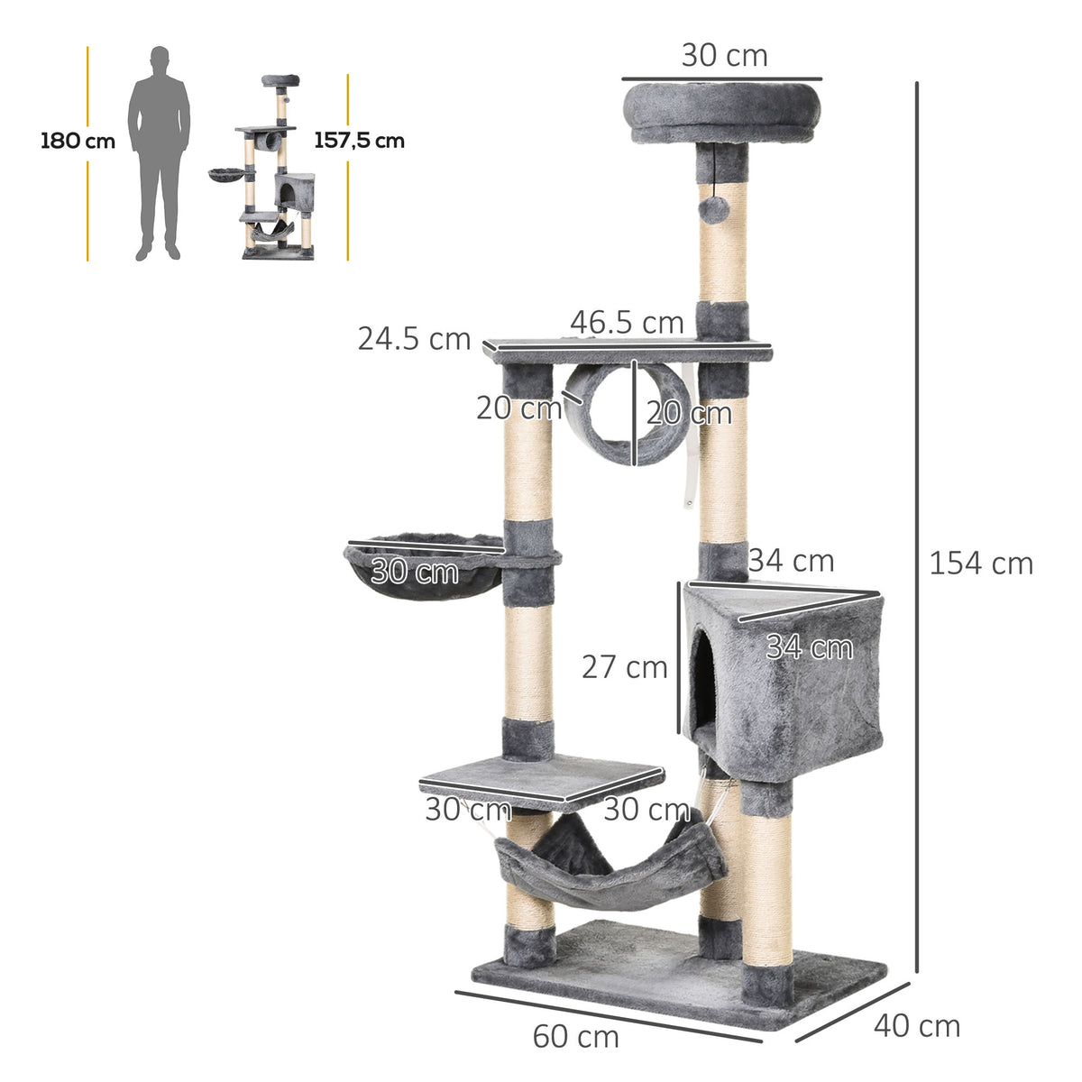 PawHut 150cm Cat Tree with Condo, Scratching Posts & Toys Cat Trees & Towers PawHut