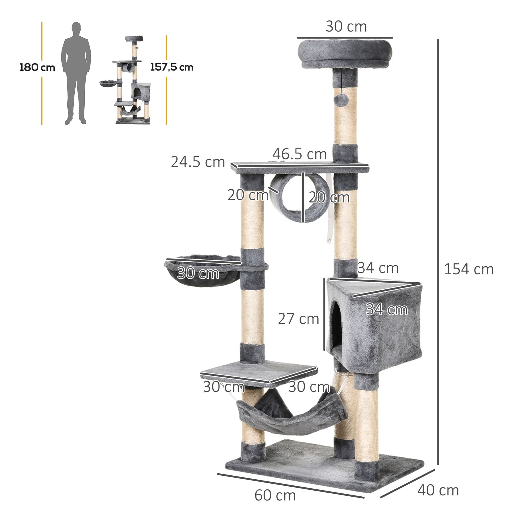 Cat Tree Condo Tower, Multi-level Activity Stand for Kittens with Toys & Scratching Posts