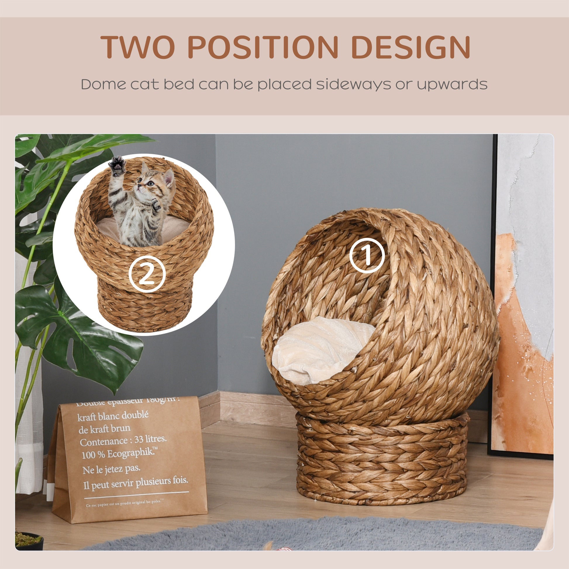 Wicker Cat Bed Elevated Rattan Basket With Soft Washable Aosom UK