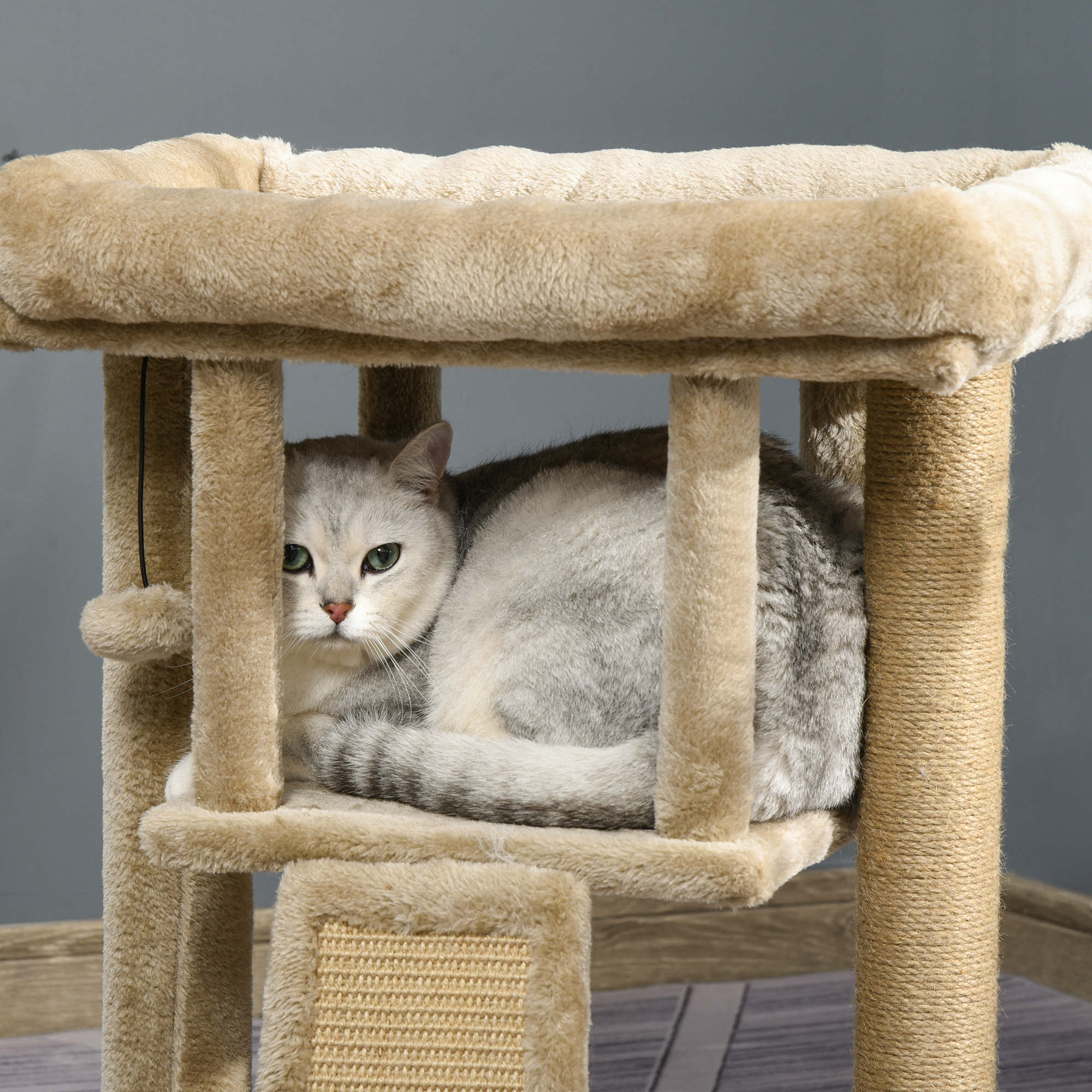 Cat Tree Tower, Kitten Climbing Activity Centre with Jute Scratching Pad, Ball Toy, Condo Perch Bed, Coffee