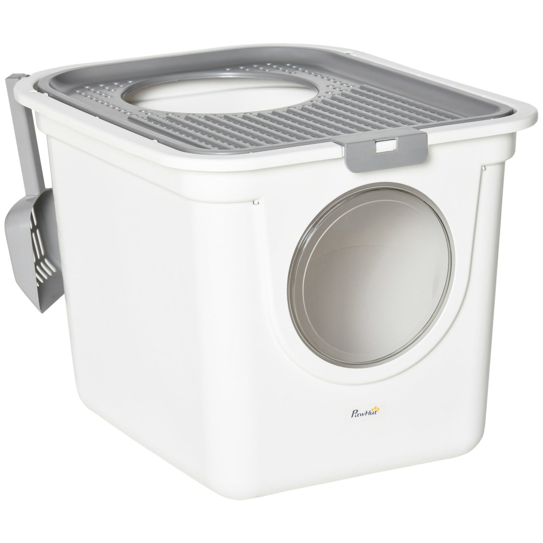 Cat Litter Box Furniture Enclosed Cat Box, Easy and Fast Cleaning, Front Entry Top Exit, White