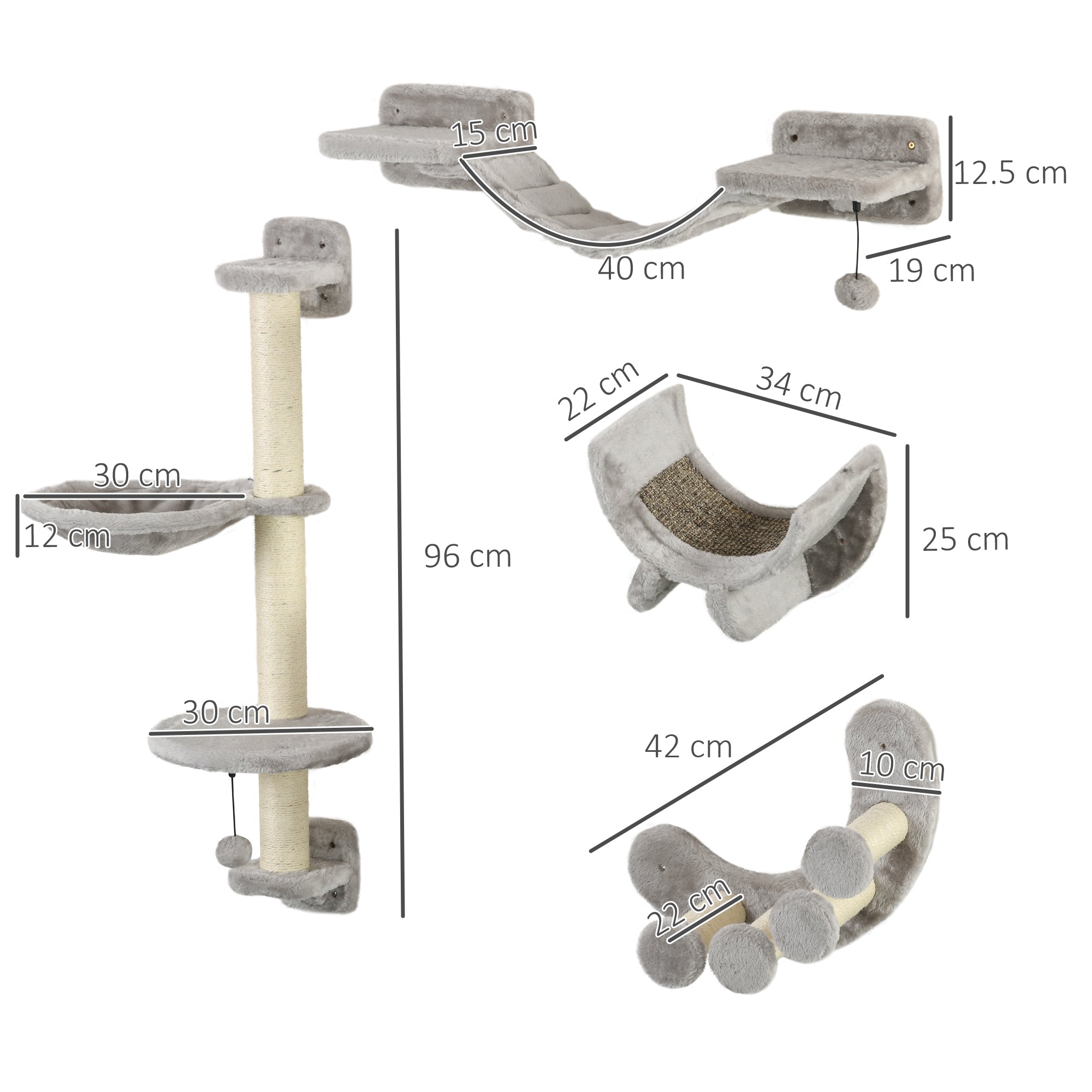 4-Piece Cat Wall Furniture, Grey
