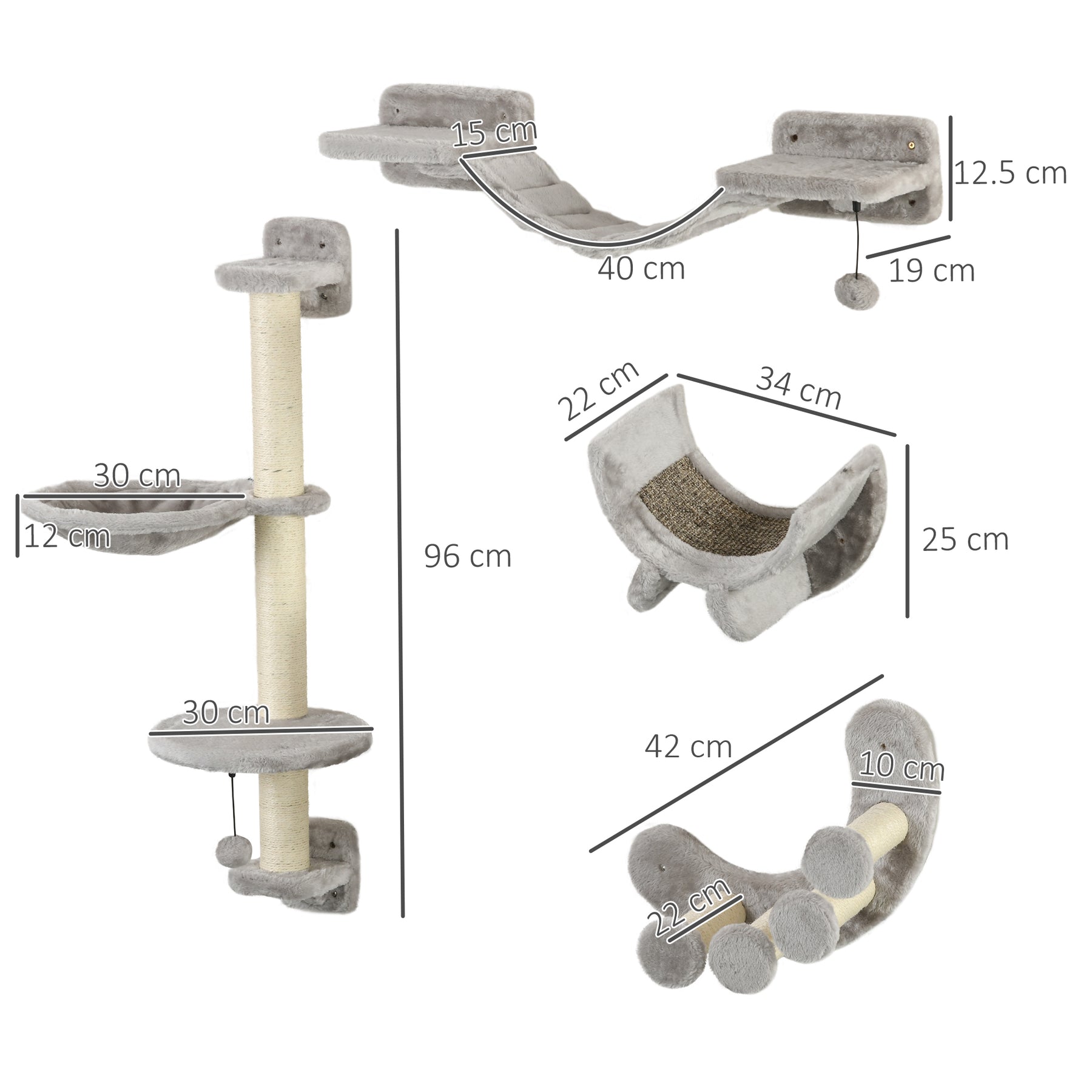 4-Piece Cat Wall Furniture, Grey