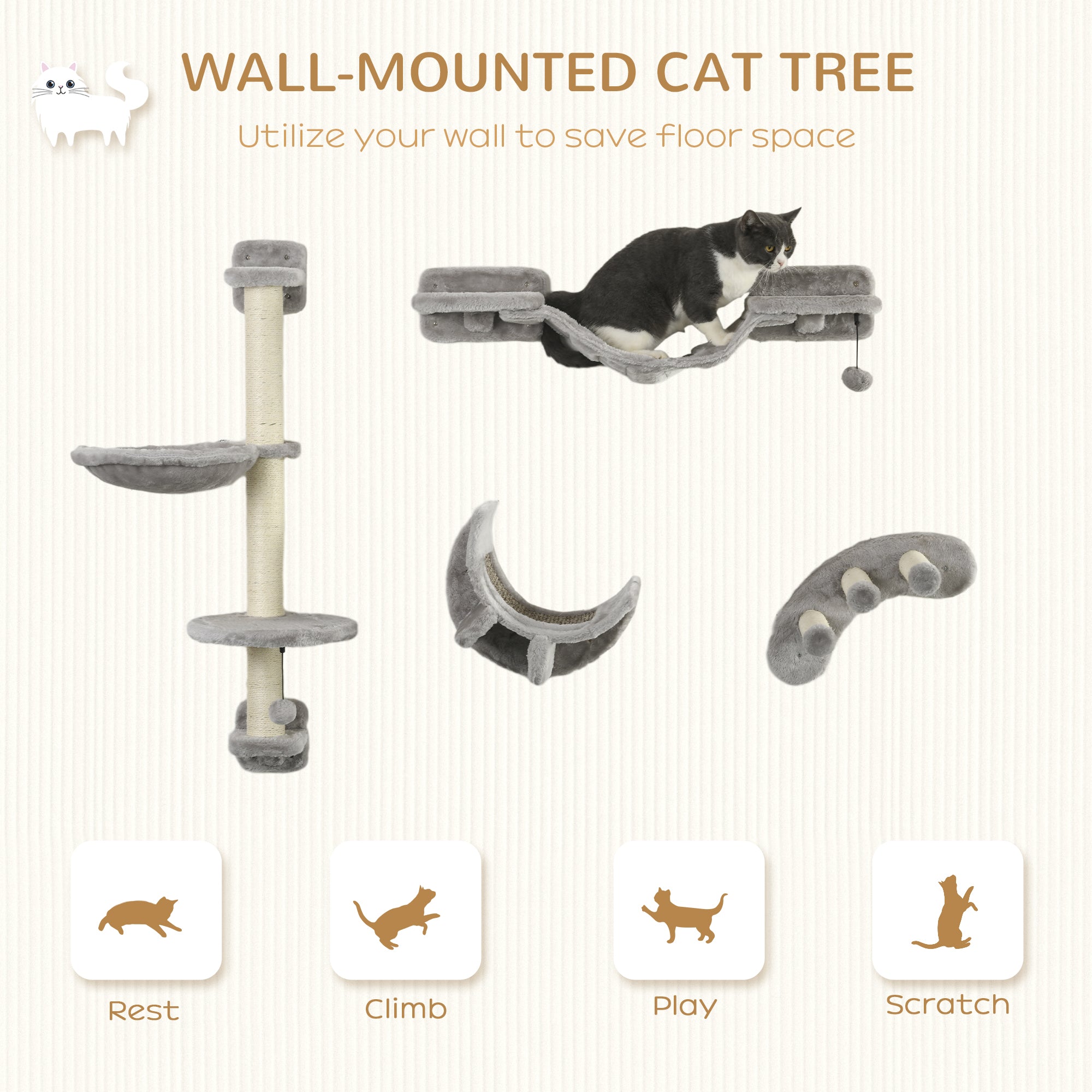 4-Piece Cat Wall Furniture, Grey