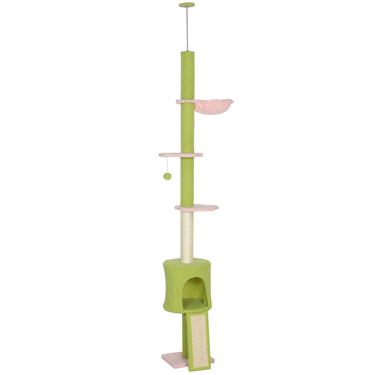 PawHut 220-240 cm Floor to Ceiling Cat Tree Adjustable Height with Hammock, Condo, Scratching Posts, Green PawHut Default Title