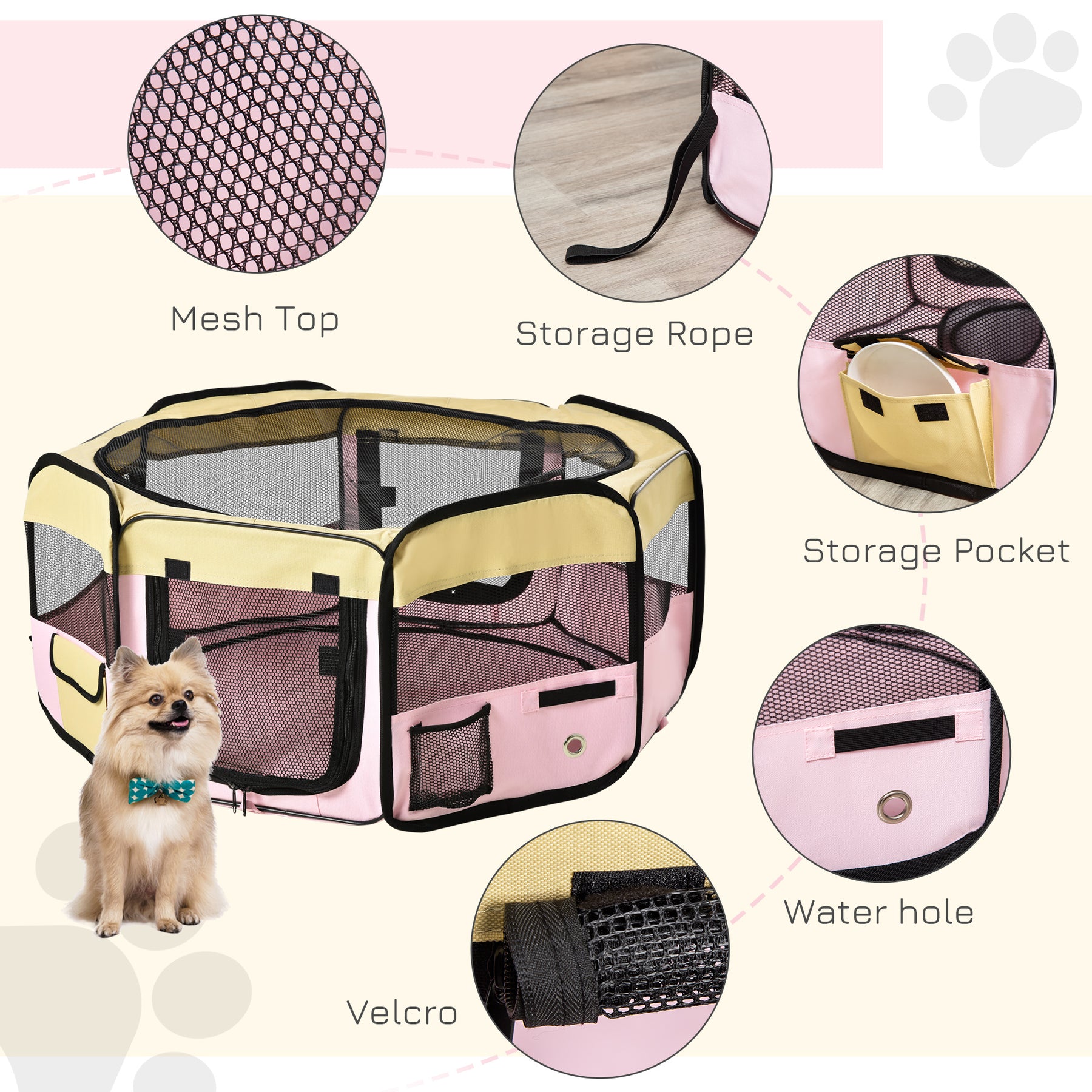 Small Pet Playpen, Fabric Enclosure for Dogs, Cats, Rabbits, Guinea Pigs, Pink