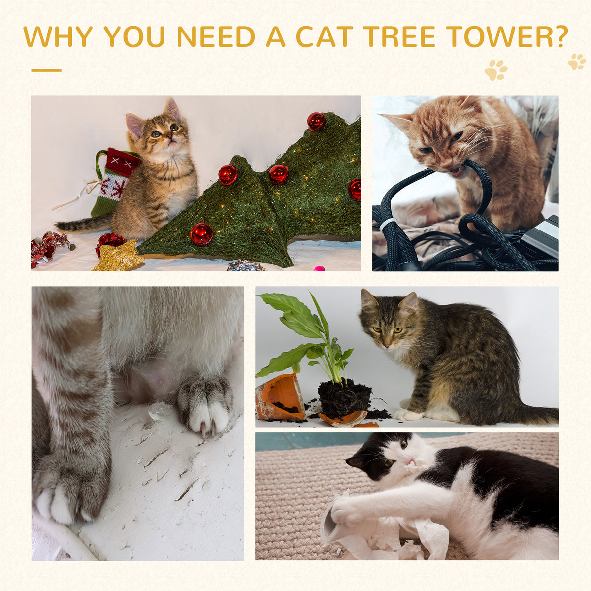 PawHut Beige Cat Tree with Sisal Scratching Posts & Multi-Level Climbing Tower Cat Tree PawHut