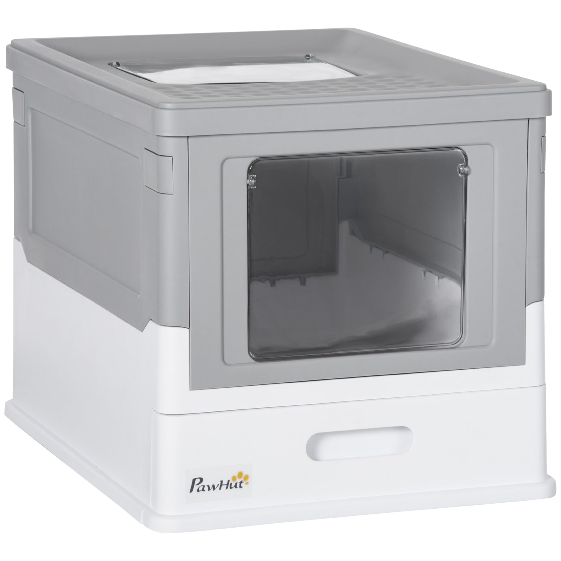 Hooded Cat Litter Box with Scoop, Front Entry Top Exit, Portable Pet Toilet, Large Space, Easy Assemble, Grey