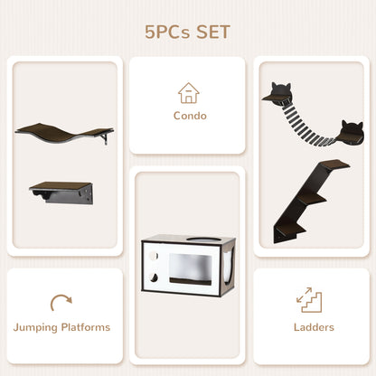 5 Pieces Cat Wall Shelves With Curved Platform Condo Bridge Aosom UK