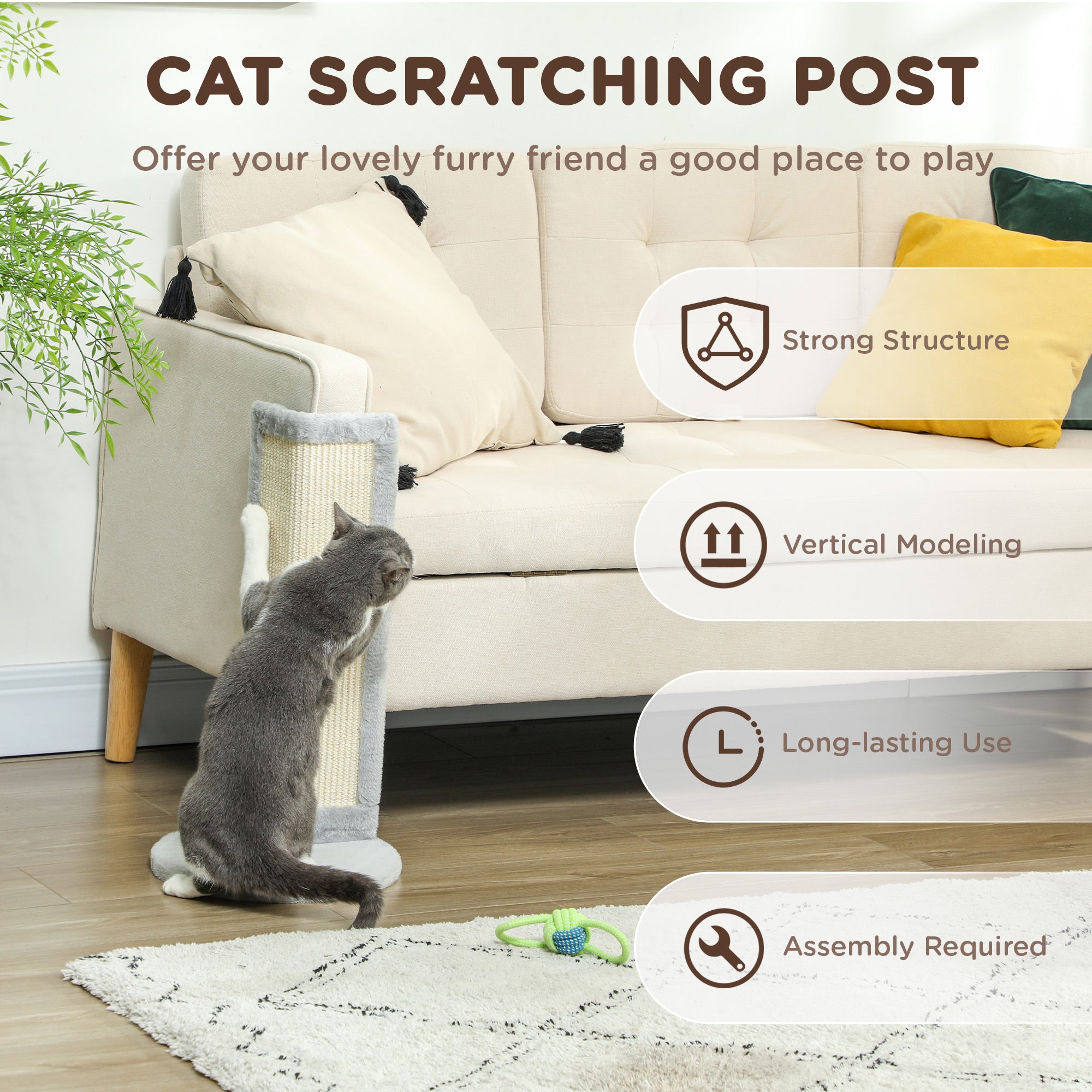 Corner Cat Scratching Post with Sisal Scratching Pad, Grey