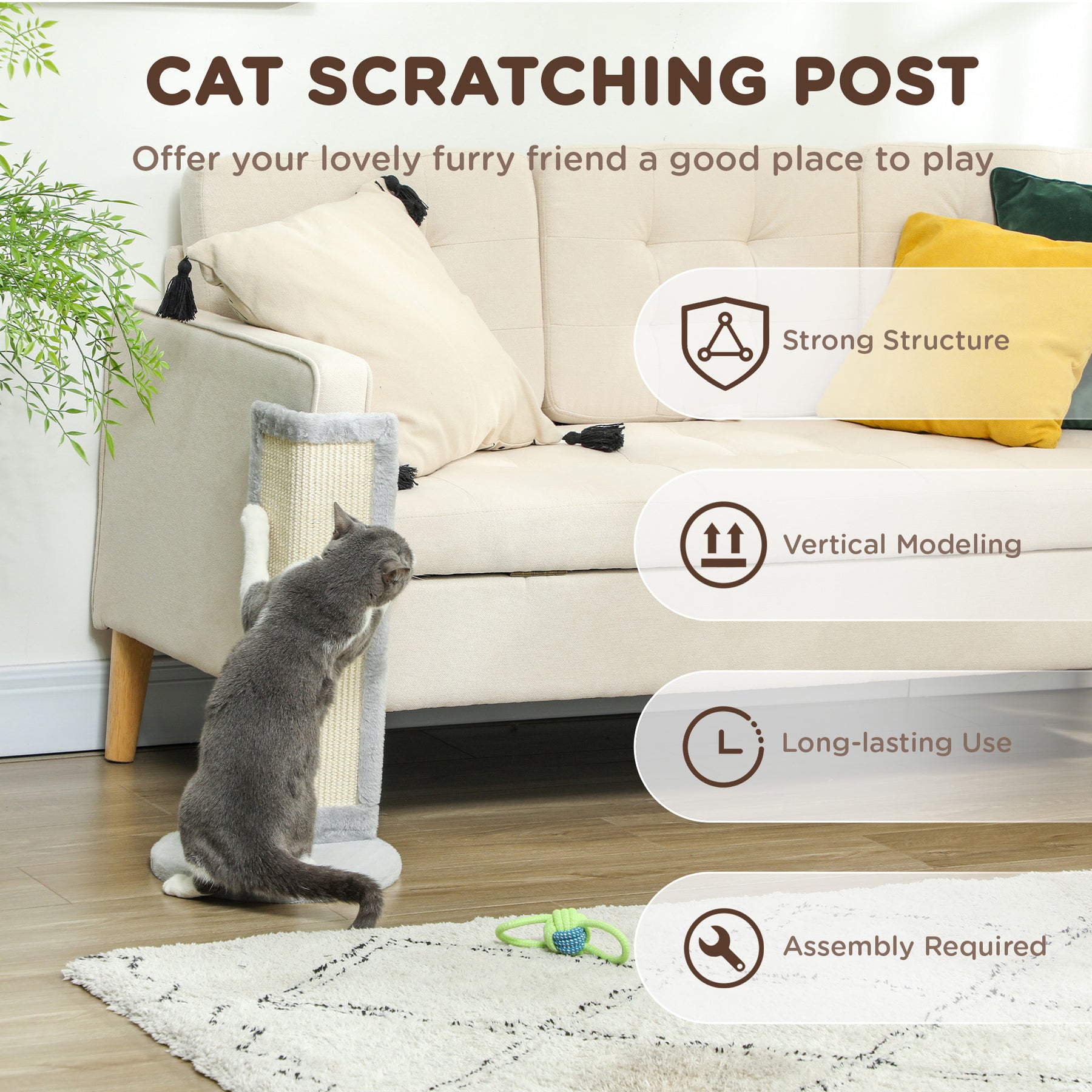 Corner Cat Scratching Post with Sisal Scratching Pad, Grey
