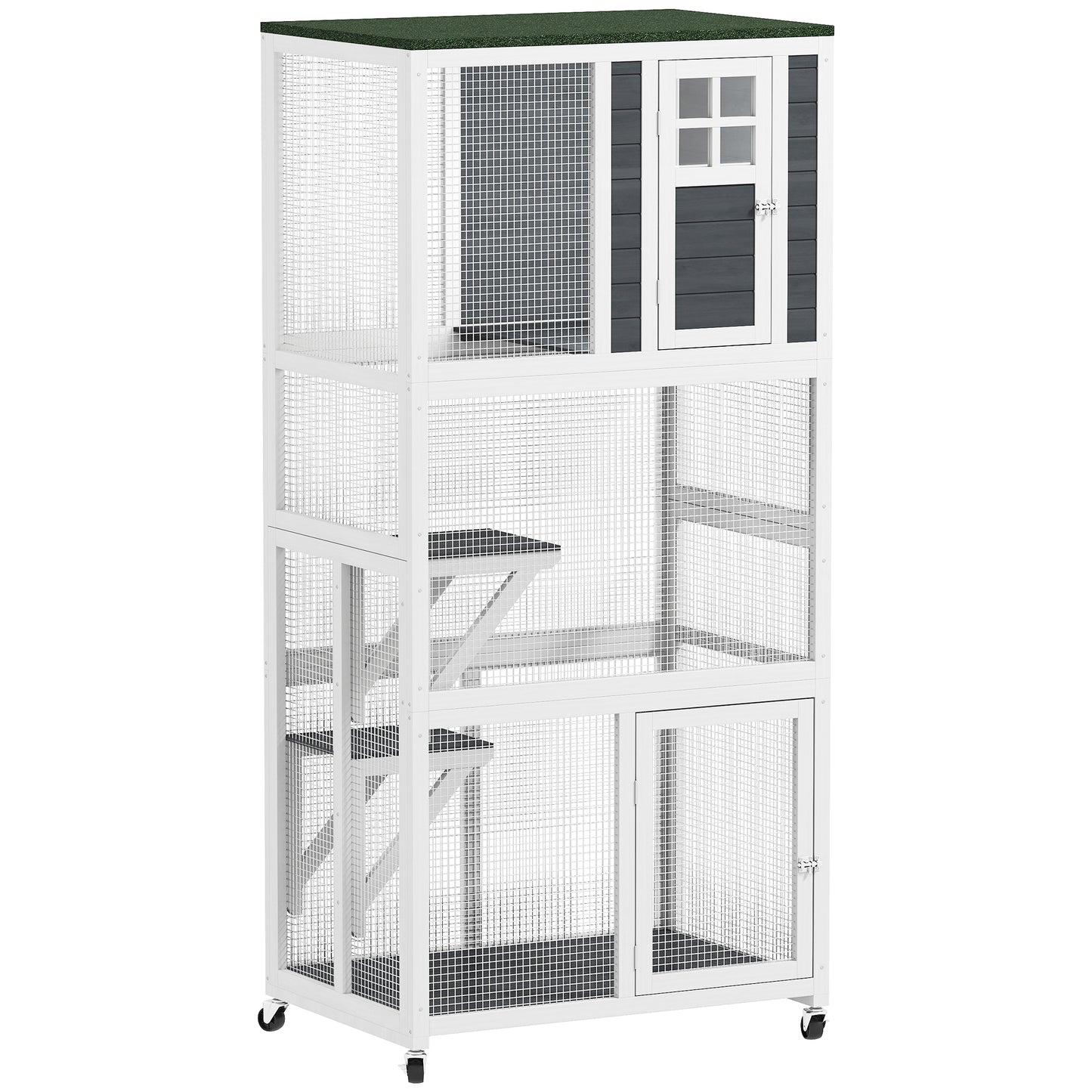 Wooden Catio Cat Outdoor Enclosure Cage With Waterproof Aosom UK Default Title