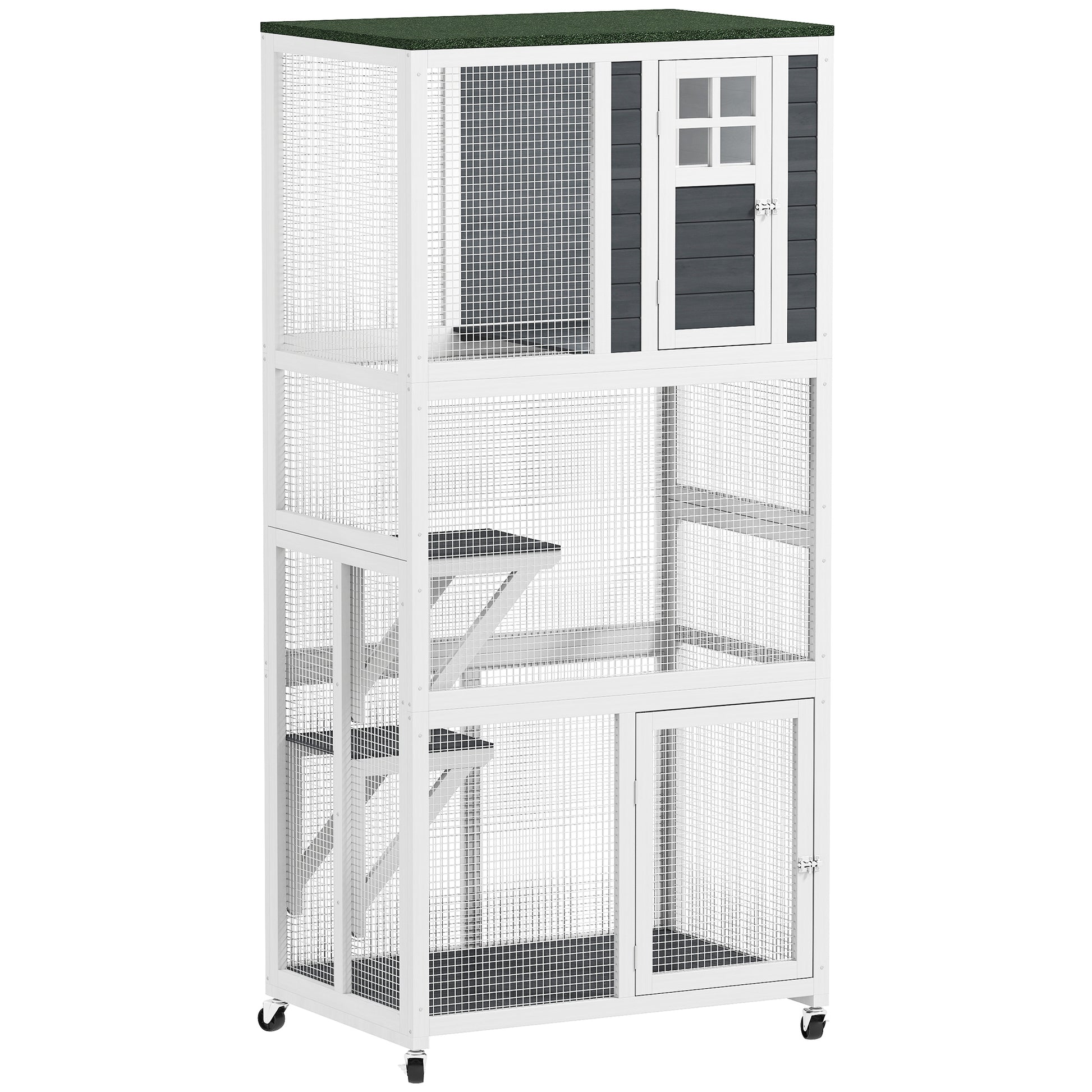 Wooden Catio Cat Outdoor Enclosure Cage With Waterproof Aosom UK Default Title