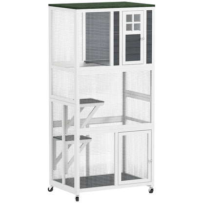 Wooden Catio Cat Outdoor Enclosure Cage With Waterproof Aosom UK Default Title