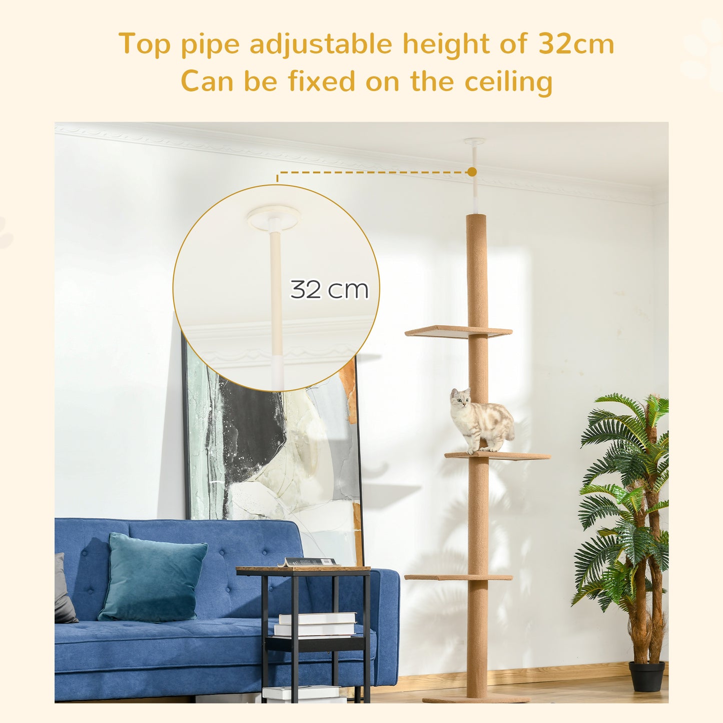 Floor To Ceiling Cat Tree With 3 Perches And Flannel