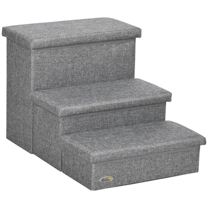 PawHut 3 Steps Pet Stairs, with Storage Boxes, for Bed, Couches - Grey PawHut Default Title