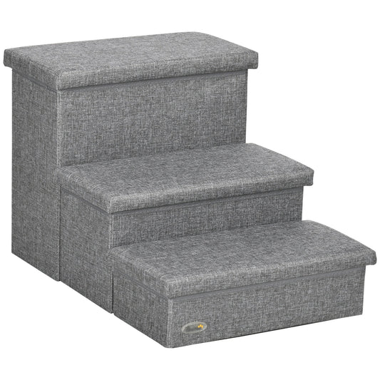 PawHut 3 Steps Pet Stairs, with Storage Boxes, for Bed, Couches - Grey PawHut Default Title