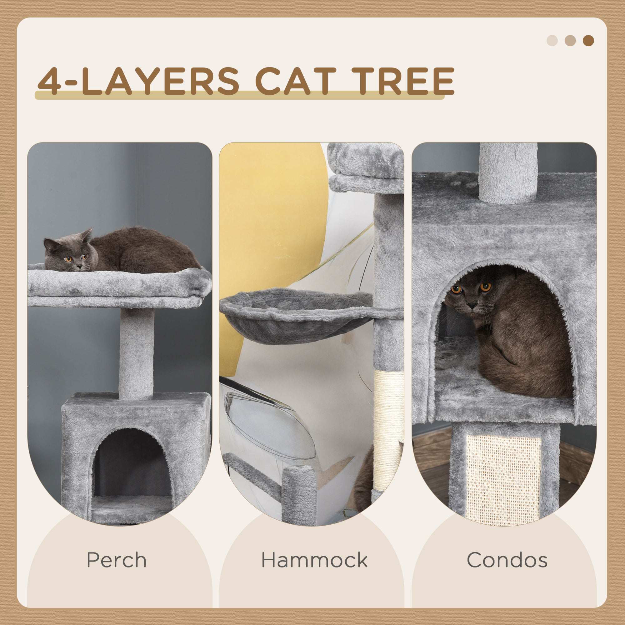 Cat tree Tower Climbing Kitten Activity Centre with Sisal Scratching Post Pad Perch Hanging Ball Hammock Condo Toy Grey