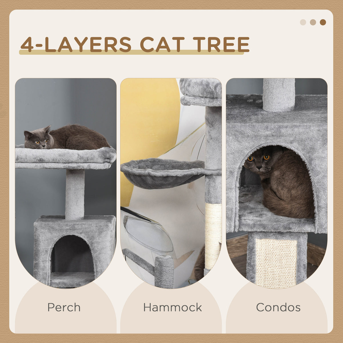 PawHut Multi-Level Cat Tree with Scratching Posts, Two Condos & Hammock – 111cm Cat Tower Multi-Level Cat Tree PawHut