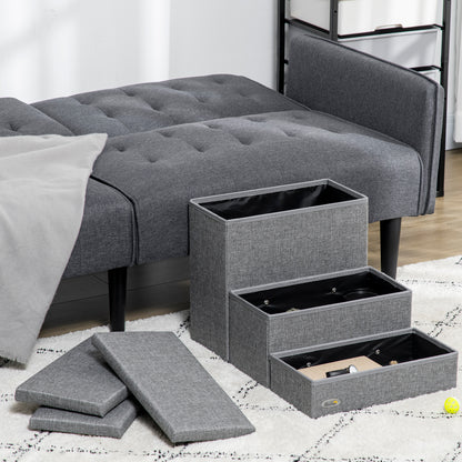 PawHut 3 Steps Pet Stairs, with Storage Boxes, for Bed, Couches - Grey PawHut