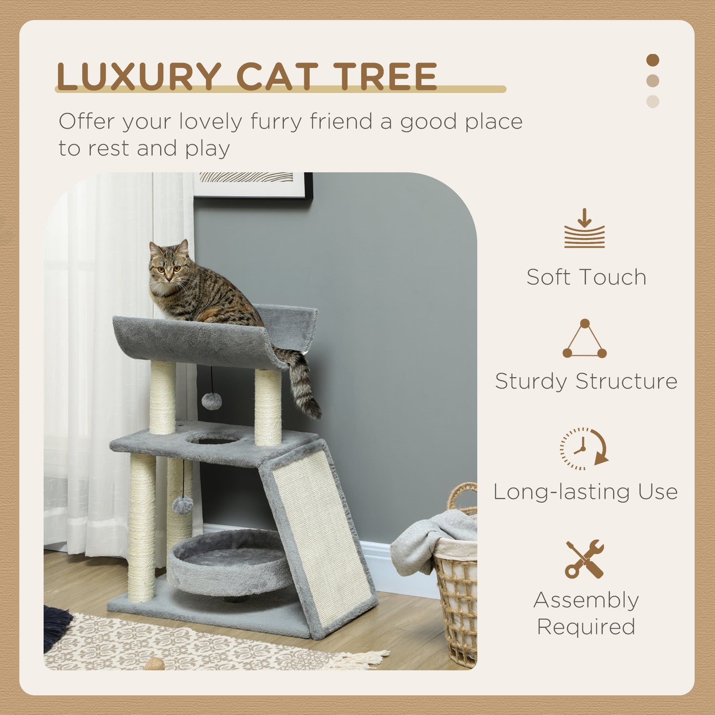 Cat Tree Tower Scratching Posts Cosy Bed Perch Interactive Aosom UK