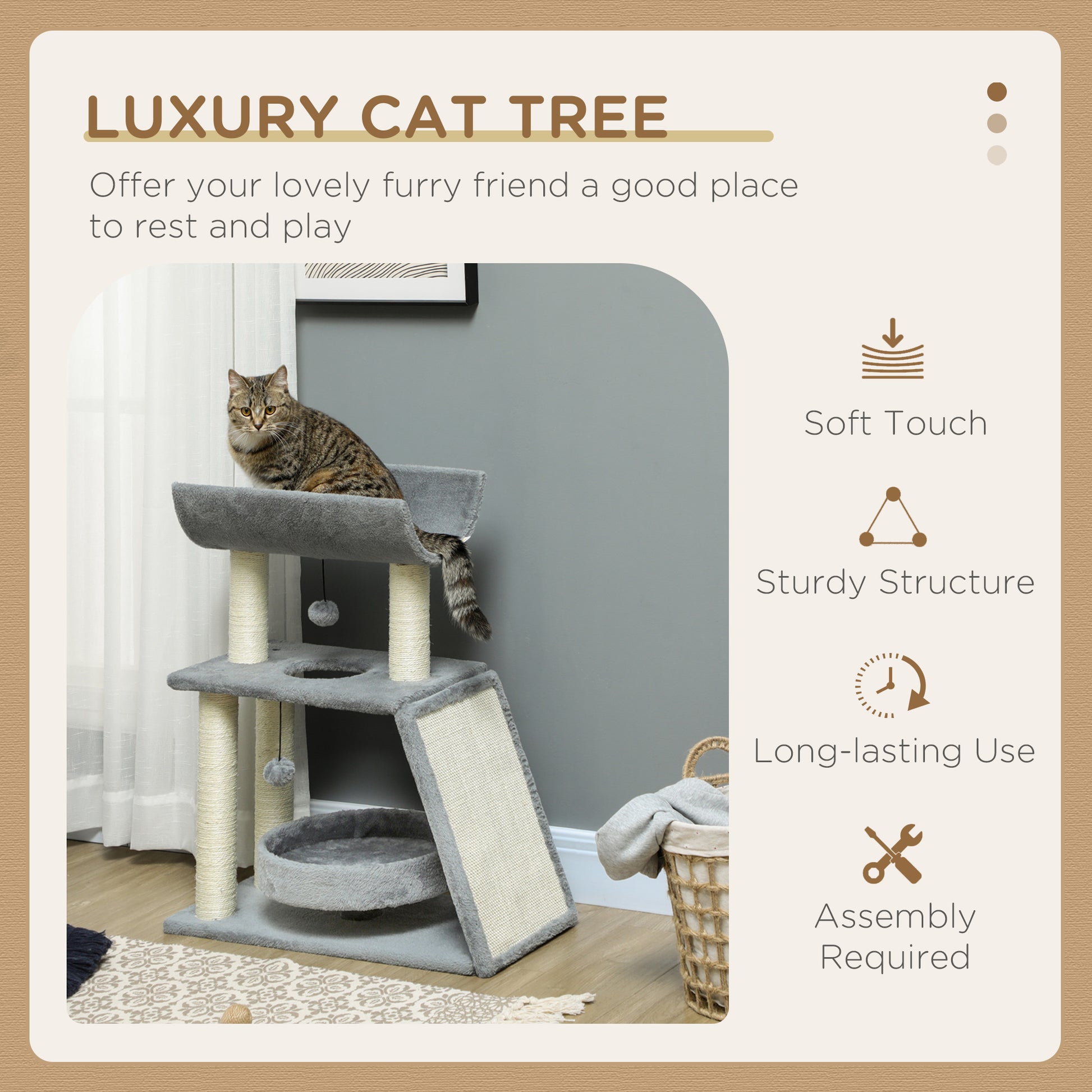 Cat Tree Tower Scratching Posts Cosy Bed Perch Interactive Aosom UK
