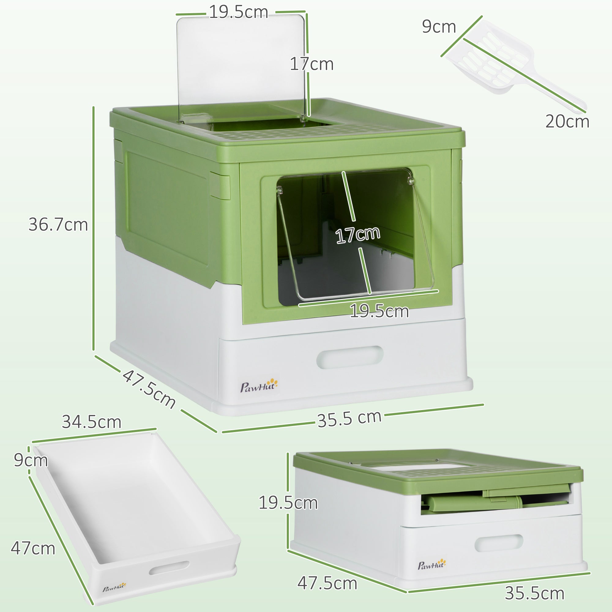 Hooded Cat Litter Box, Portable Pet Toilet, with Scoop, Front Entry - Lime Green