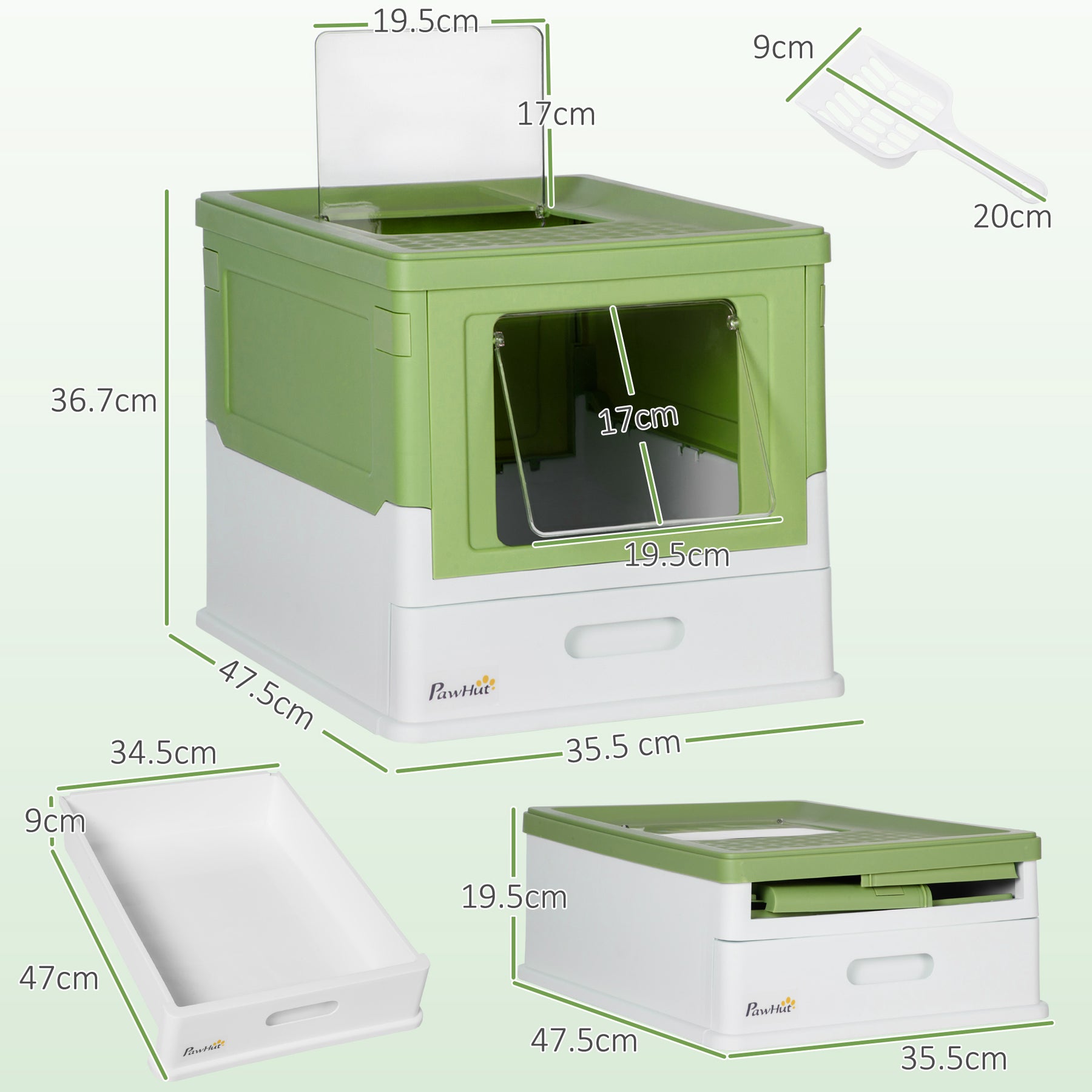 Hooded Cat Litter Box, Portable Pet Toilet, with Scoop, Front Entry - Lime Green
