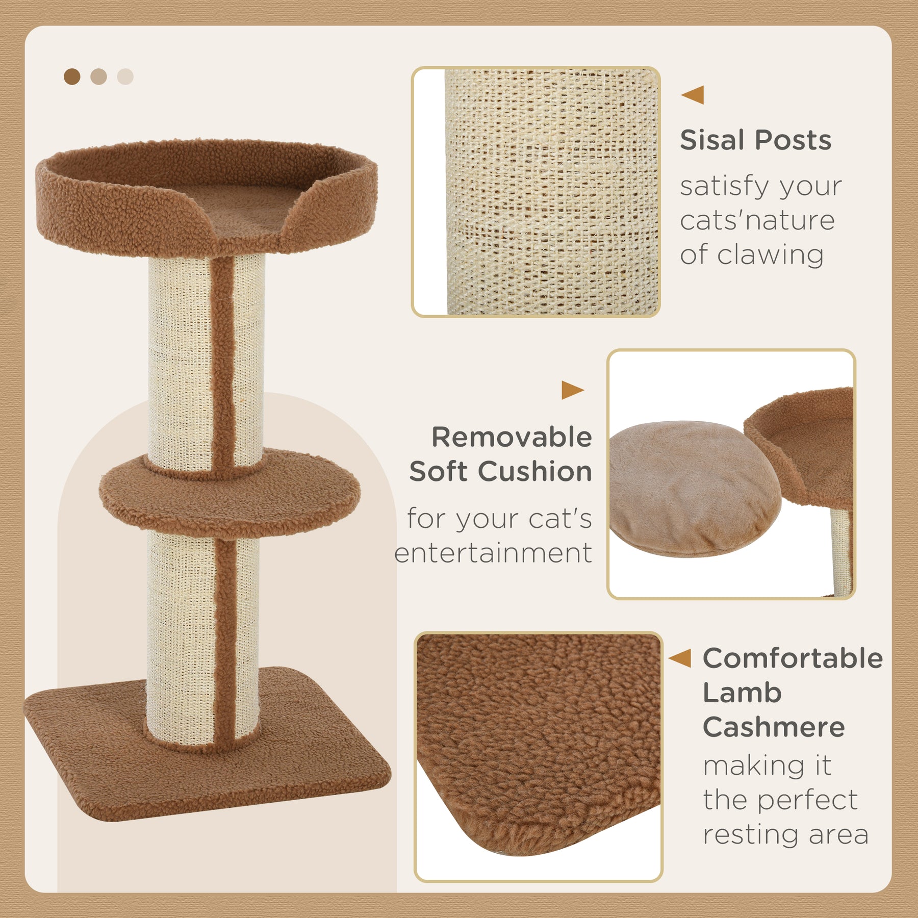 Cat Tree with Perches, Sisal Scratching Posts & Lamb Cashmere, Activity Centre, Brown