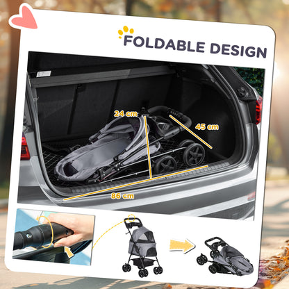 No Zip Pet Stroller Dog Cat Travel Pushchair One Click Fold Aosom UK