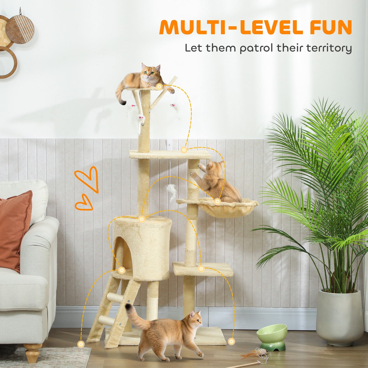 Multi Level Cat Tower 134Cm Tree With Condo And Sisal