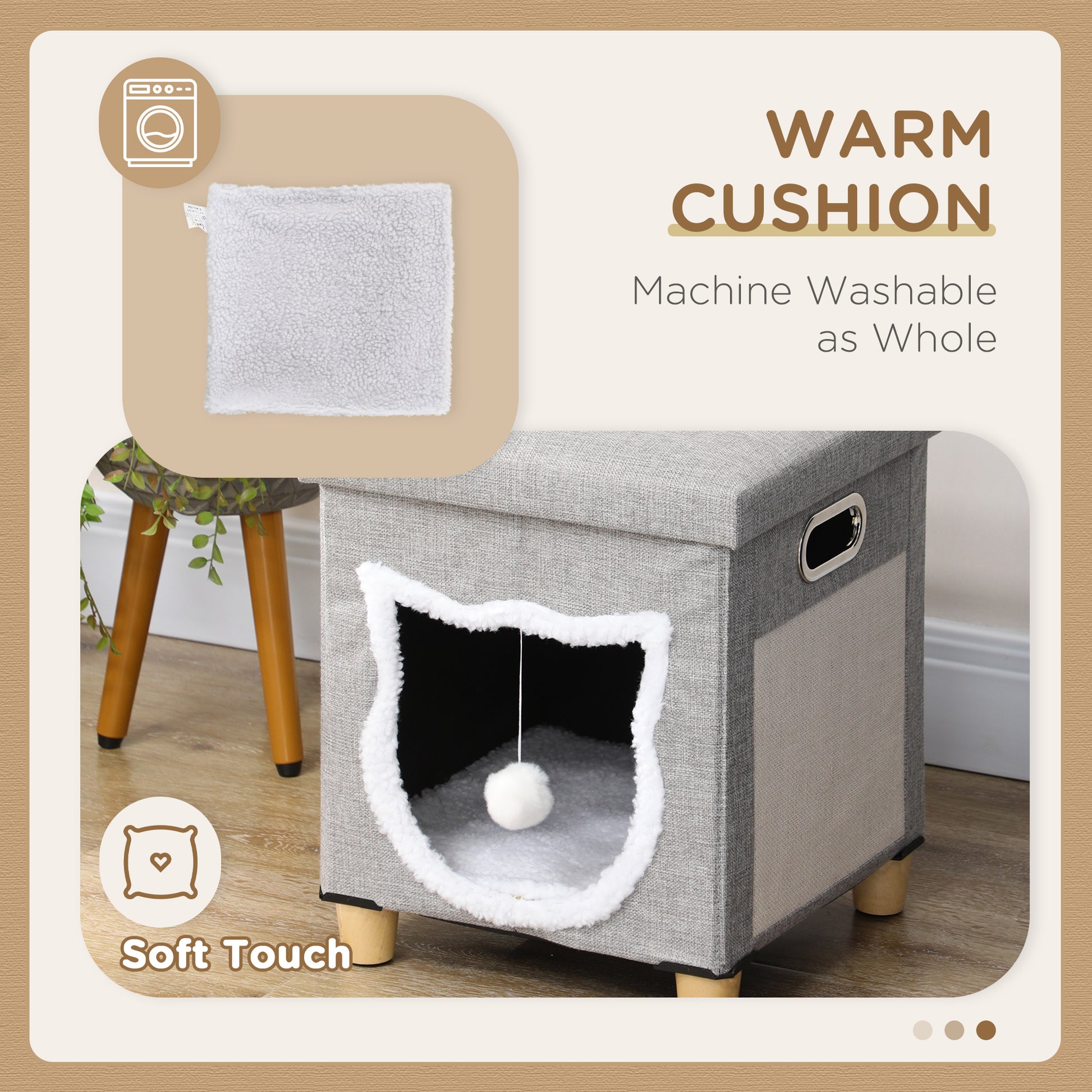 Cat Ottoman Bed 2 In 1 Cosy Cave With Cushion Scratcher Aosom UK