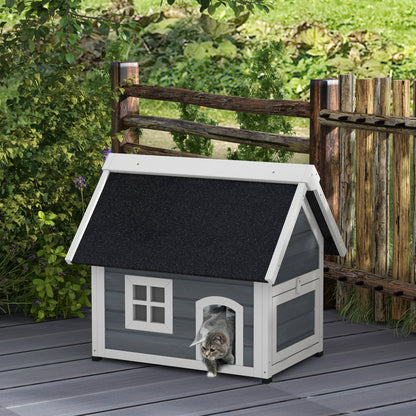 Outdoor Cat House Wooden Feral Shelter Waterproof Hide With Aosom UK