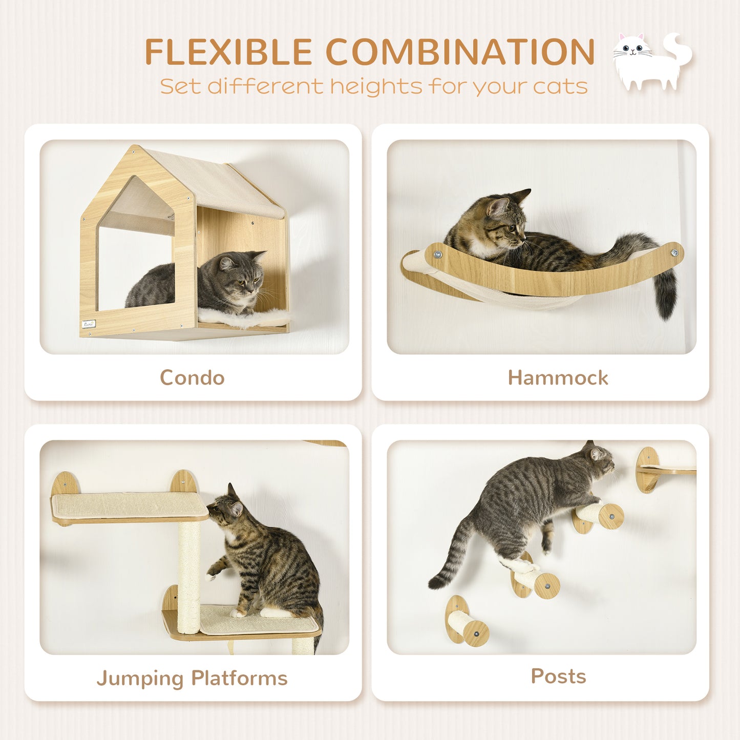 8 Piece Cat Shelves Set With House Three Perches Scratching Aosom UK