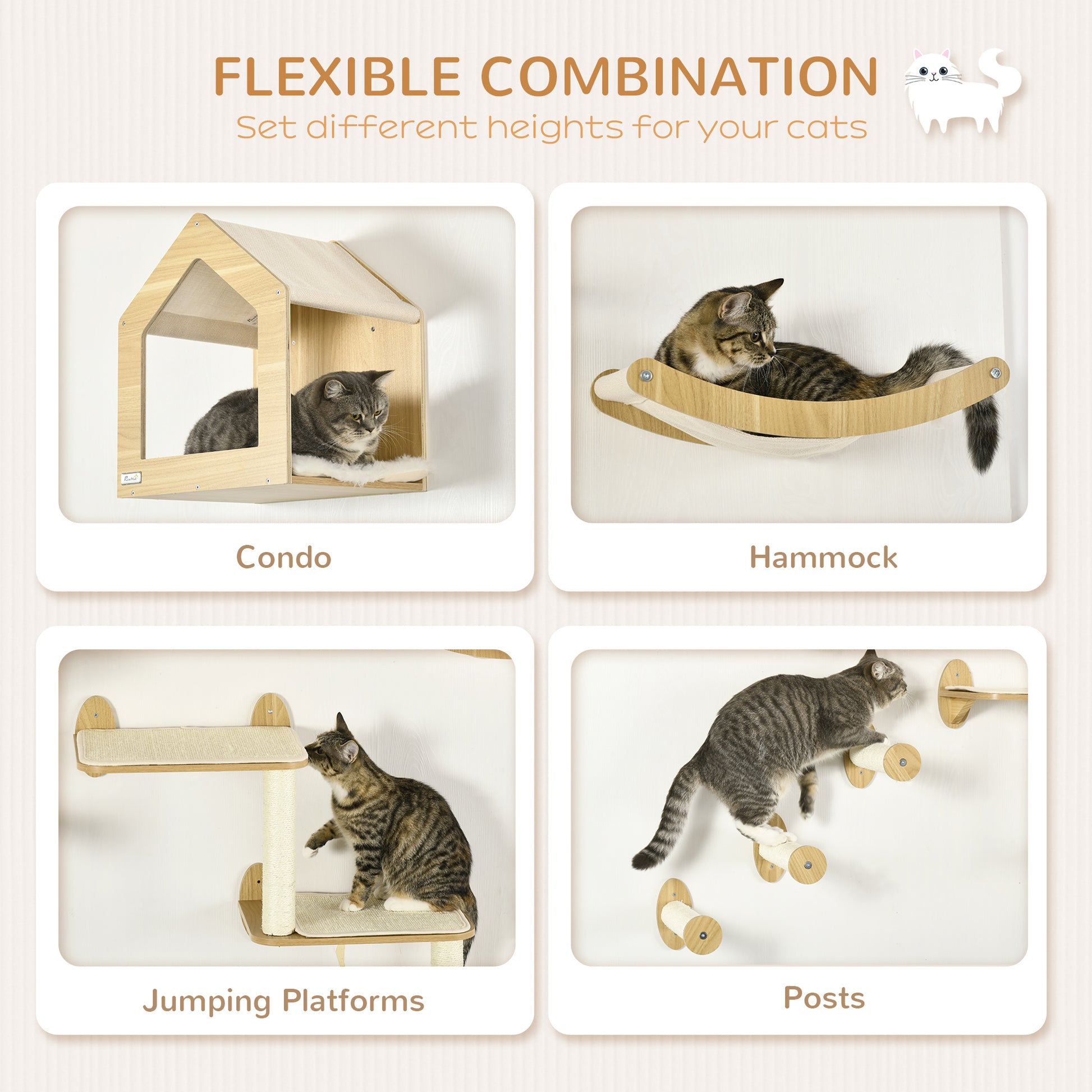 8 Piece Cat Shelves Set With House Three Perches Scratching Aosom UK