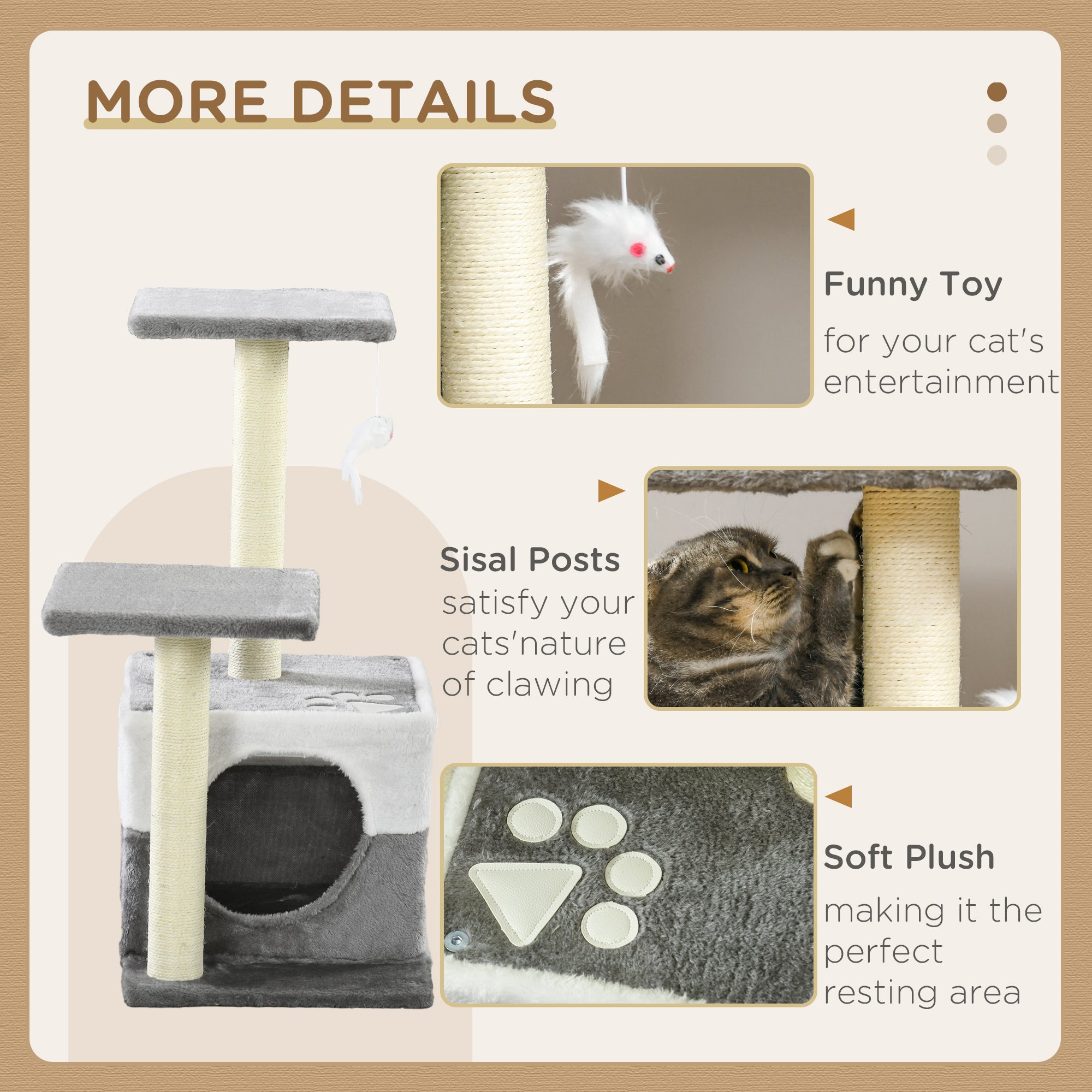 Deluxe Cat Climber: Sisal Scratching Posts, Cosy Condo, Elevated Perches & Playful Mouse, Sleek Grey