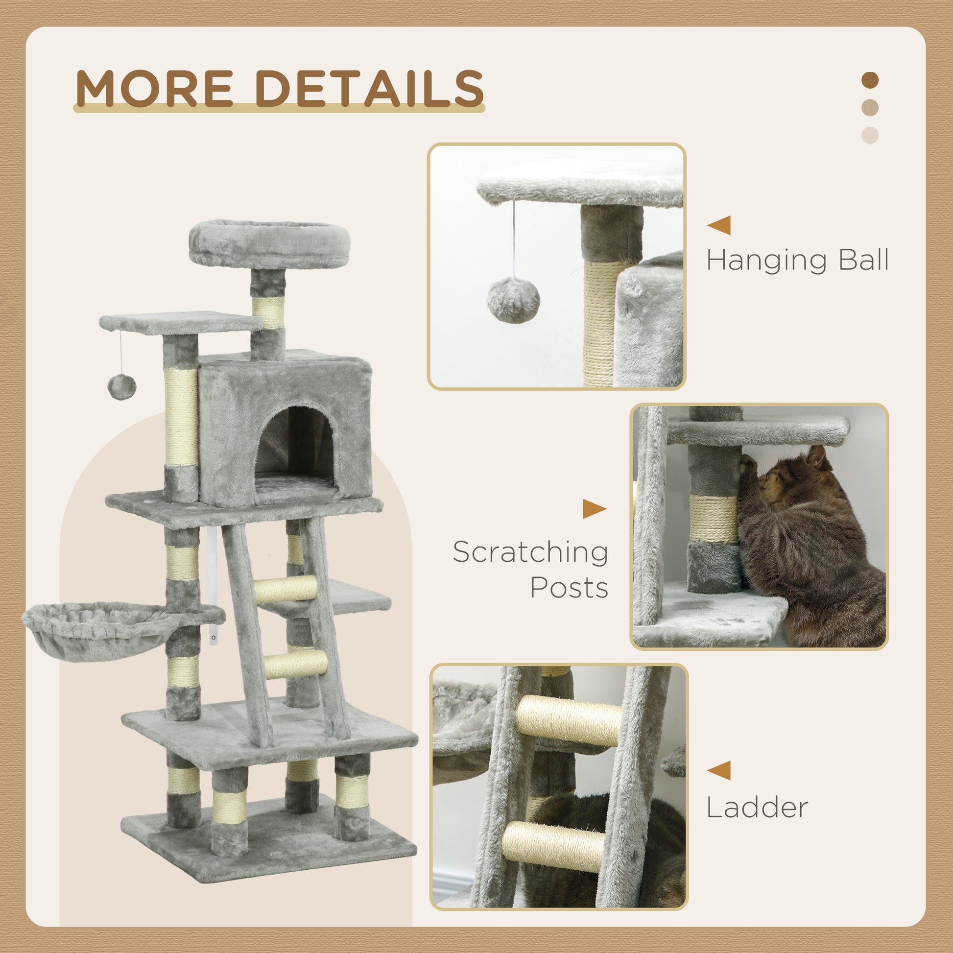 Cat Tree With Scratching Post House Hammock Grey Aosom UK