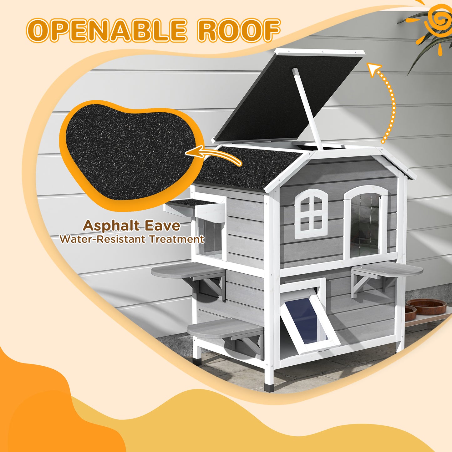 Solid Wood Cat Condos Pet House Water Proof Outdoor 2 Floor Aosom UK