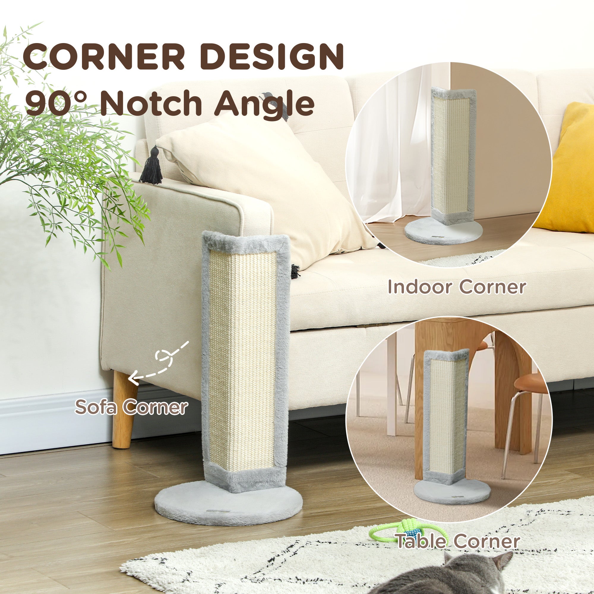 Corner Cat Scratching Post with Sisal Scratching Pad, Grey