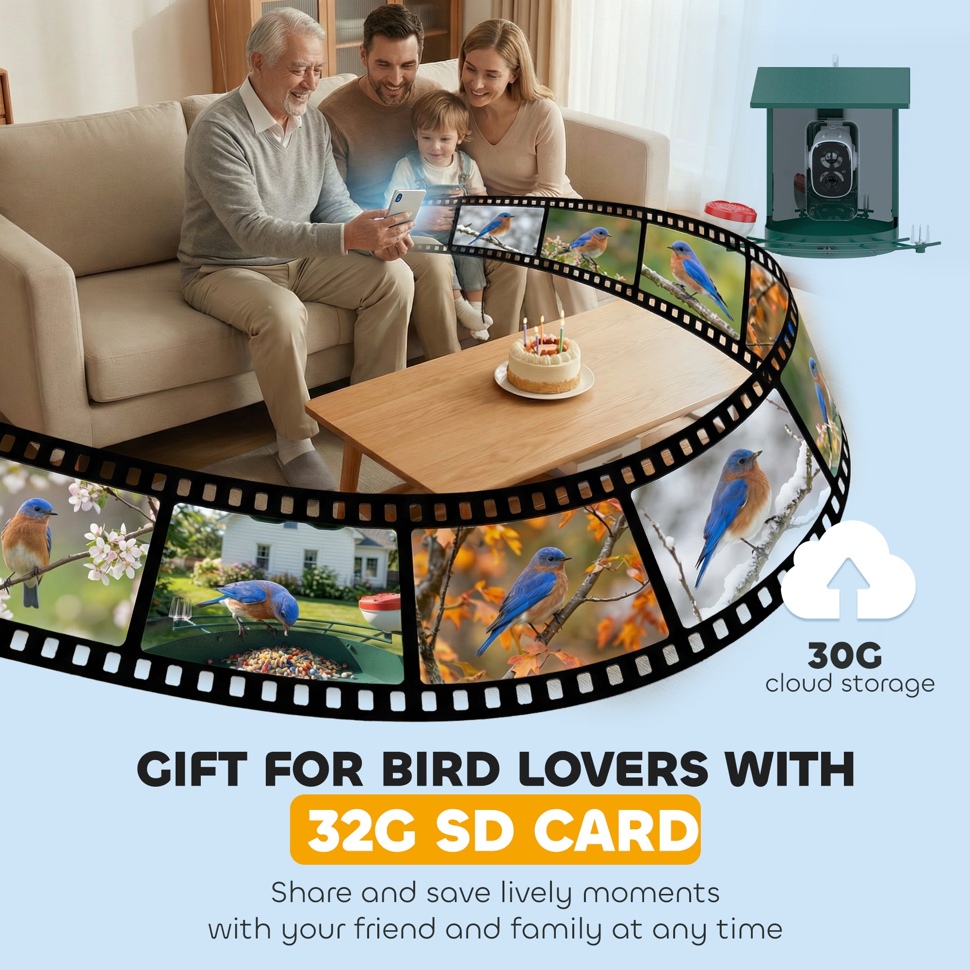 Smart Bird Feeder Camera 2K HD with AI Identifies 16,000+ Species, 2K HD Auto Capture Video, APP Instant Notifications